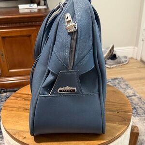 Tiara Slate Blue Leather Carryon with Silver Hardware